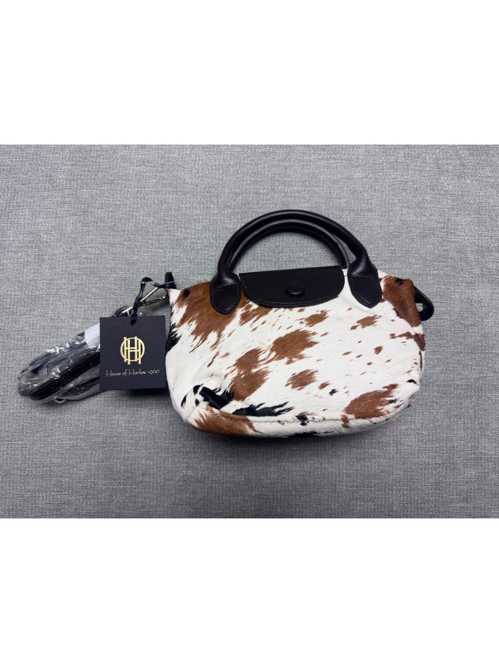 House of Harlow 1960 Genuine Calf Hair Cow Print Mini Satchel Crossbody